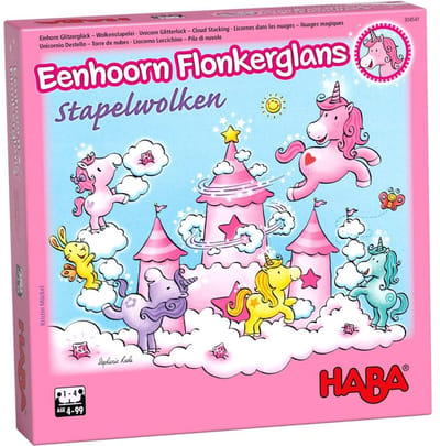 Haba educatief spel Unicorn Glitterluck - Cloud Stacking - kleurrijk karton.