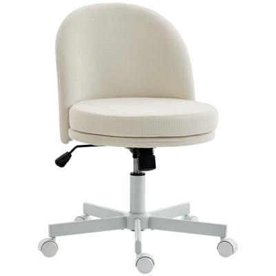 Rolipo-Bureaustoel / Schminkstoel - Hoogteverstelbaar - Wipfunctie - Chenille bekleding / Crème / 360° draaibaar
