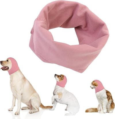 Hondenriem, Oorbeschermers, Hondenhoodie, Nek- en Oorwarmer, Gehoorbeschermers, Geluidsbescherming, Huisdiersjaal voor Honden en Katten(roze,S)