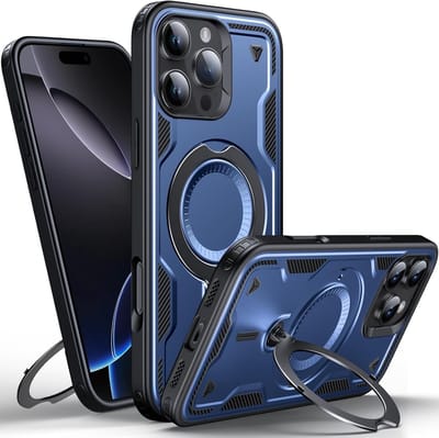 Magsafe Hoesje Geschikt voor iPhone 16 Pro Max Hoesje Navy - Armor Hoesje met Met Draaibare Ring Houder