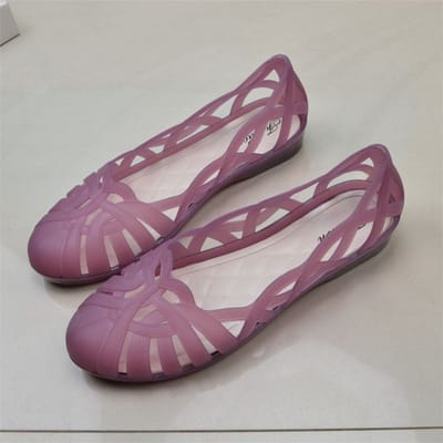 Zomer Mode Jelly Sandalen Dames Platte Plastic Kristal Semi-transparant Holle Gaten Schoenen 38 fuchsia