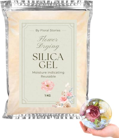 Silica Gel By Floral Stories 1 kg - Silica Zand voor Bloemen Drogen - Droogmiddel met Vochtindicator & Herbruikbaar - 0,2 - 0,5 mm - Fijne korrel Silicagel