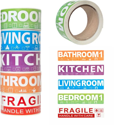 Verhuisdoosstickers - 250 stickers (50 per rol) - Afmetingen: 11,4 x 2,5 cm stickers