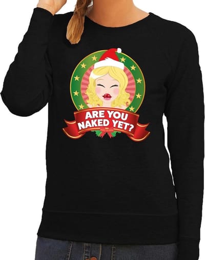 Foute kersttrui / sweater - zwart - Are You Naked Yet voor dames S