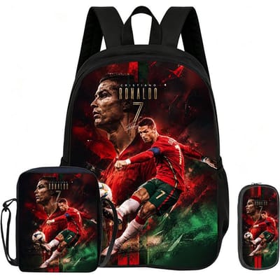 Leer, Reizen School Schoudertas, Etui's, Sport Boekentas Ronaldo Kinderen 3-delige Set Rugzak Voetbalster Rugzak Cadeau