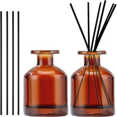 2 x 150 ml Geurverspreider Flessen met 10 Sticks voor Aroma en Aromatherapie in Huis en Kantoor, Ideaal voor DIY Gebruik en Vervangingen