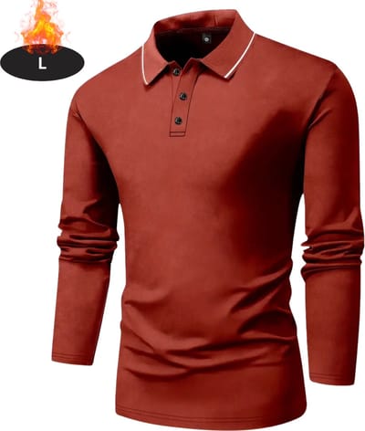 Livano Poloshirt Heren - T-Shirt Heren - Shirt - Overhemd - Polo Shirt Lange Mouwen - Baksteenrood - L