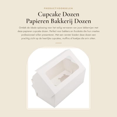 Dailygoods- Cupcake Doos 50 Stuks - Witte Kartonnen Draagdoos - Papieren Bakkerij Dozen - 16 x 8.9 x 7.6 cm - Stevig en Stapelbaar - Transparante Vensters - Bakkerijdozen