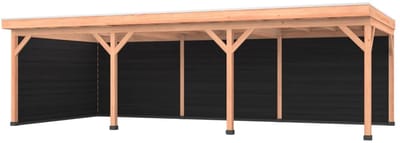 Douglas overkapping, 900 x 400, met zwarte achterwand en zijwand, Westwood Comfort Plus