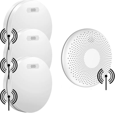 SAVS SafeLink Brandpreventieset Koppelbaar - 3 Rookmelders en 1 Koolmonoxidemelder - Draadloos - 10 jaar batterij - Extra dun design - Geen LED lampje - Brandalarm en CO melder - Montage zonder boren