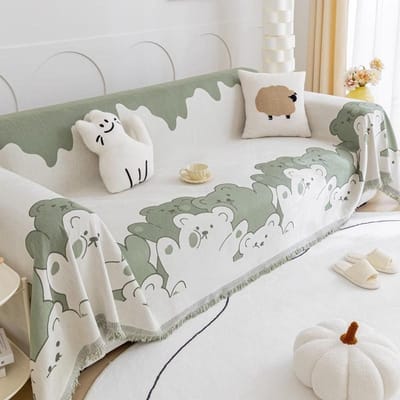 Tissu Housse de Canapé Chenille Ours Mignon pour Toutes Saisons, Serviette de Canapé Couverture Complète, Coussin de Canapé Monobloc Anti-griffures de Chat 180*130cm