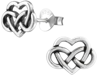 Joy|S - Zilveren Keltisch hartje oorbellen - 10 x 8 mm - infinity - geoxideerd