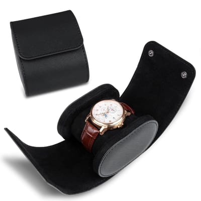 Dailygoods- Horloge Case - Cilindrische Reisklokrol - Horloge Box - Zacht Kussen - Robuuste Sluiting - Luxe Leer - Horlogerol