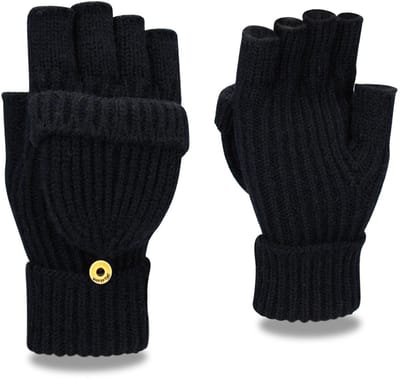 Winterhandschoenen zonder vingers voor heren en dames, warme gebreide omvormbare handschoenen met kleppen