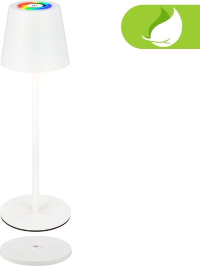 BRILONER Cilano - Oplaadbare RGBW Tafellamp - snoerloze lamp - dimbaar - voor buiten en binnen - met oplaadstation - 36 x Ø10.5 cm - wit