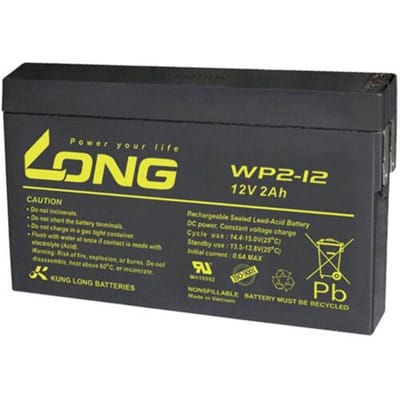 Long WP2-12 Loodaccu 12 V 2 Ah Loodvlies (AGM) (b x h x d) 150 x 90 x 20 mm Kabelschoen 4.8 mm Geringe zelfontlading, Onderhoudsvrij