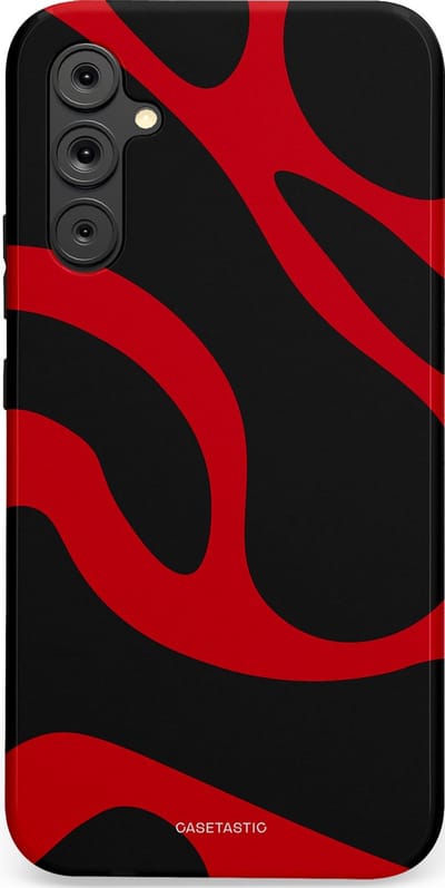 Casetastic hoesje geschikt voor Samsung Galaxy A34 (2023) 5G - Dubbellaagse bescherming - Vurige Zwarte Lava Stroom - Fashion Case - Zwart Rood