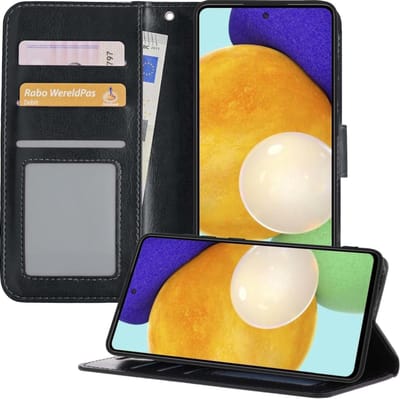 Hoesje - Met Pasjeshouder - Geschikt voor Samsung Galaxy A52 5G - Luxe Bookcase Portemonee - Flip Case - Kunstleer Book Case - Flipcase - Book Cover - Walletcase - Portemonneehoes - Telefoonhoesjes - Zwart