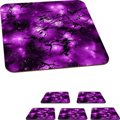 Onderzetters voor glazen - Sterrenhemel - Marmer - Paars - Zwart - Patronen - 10x10 cm - Glasonderzetters - 6 stuks