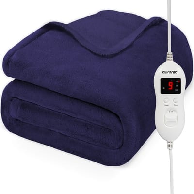 Auronic Elektrische Deken - 200 x 150 cm - 2 Persoons Warmtedeken - 9 Warmtestanden - Verwarmingsdeken - Blauw