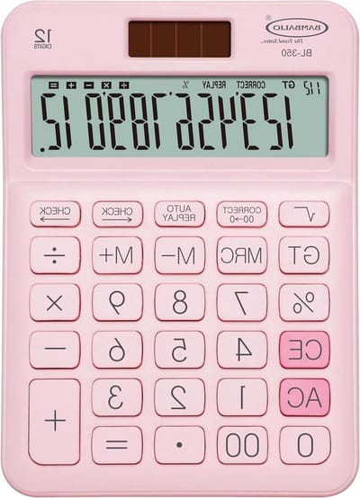Bambalio 12 cijfers bl-350 Baby Roze Elektronische Calculator 3 Jaar Garantie.
