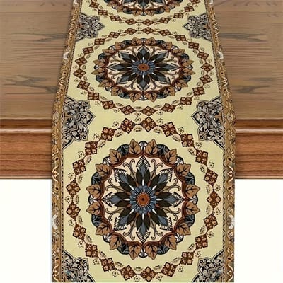 1 stuks Boheemse Mandala Tafelkleed - Levendige Bloemen- en Geometrische Patronen, Geschikt voor Huisfeest Decoratie 150x33cm