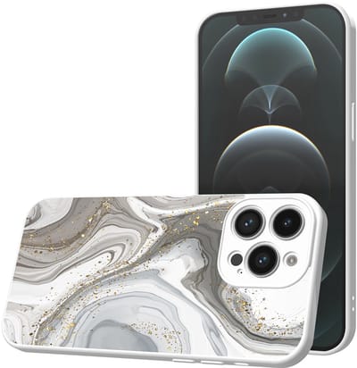 Smartphonica Telefoonhoesje Geschikt voor iPhone 12 Pro Max met Zilver Marmer opdruk - TPU Back Cover Case Silver Marble Design - Wit geschikt voor iPhone 12 Pro Max