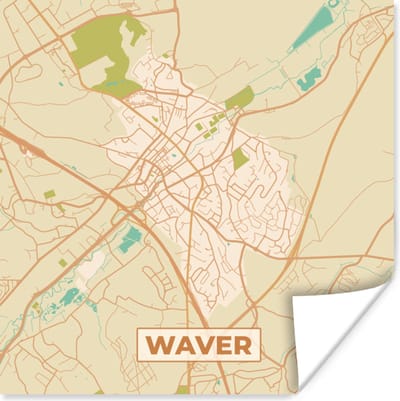 Poster Kaart - Plattegrond - Waver - Vintage - Stadskaart - 100x100 cm XXL