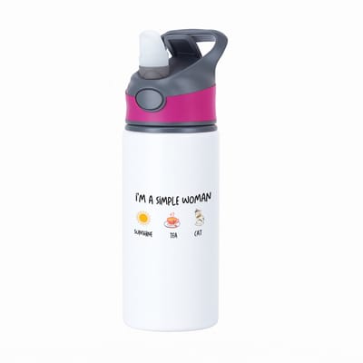 Hacebo® - I'm a simple woman sunshine, tea, cat waterfles met rietje roze - Quotes - vrouwen die simpel zijn - vrouwen - quotes - verjaardagscadeau - verjaardag - cadeau - kado - geschenk - gift - water fles - 650ML