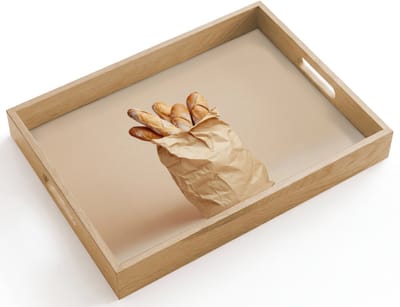 Dienblad hout 40x30 cm - Schootdienblad - Baguette - Brood - Stokbrood - Beige - Borrelplank rechthoek - Plateau dienbladen