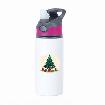 Hacebo® - Kerst kerstboom waterfles met rietje roze - Kerstmis - Kerst beker - winter - kerst - christmas - kerst cadeau - water fles - 650ML