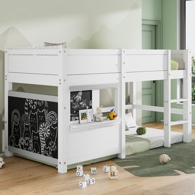 Kinderbed - Speelbed - Stapelbed met 2 planken - Graffitibestendig met kleine planken - 90x200cm - wit - zonder matras