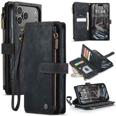 CaseMe Hoesje - Geschikt voor iPhone 17 Pro Hoesje - CaseMe C30 Book Case met Portemonnee - Zwart