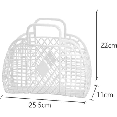 Panier de Rangement Creux en Plastique Réutilisable Portable Pliable pour Plage Maison Chevet Achats Jouets Vêtements Blanc blanc
