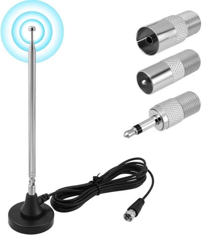 Antenne-Binnen - FM-Radio-Antenne - Magnetische-Voet - 3m-Coaxkabel - Inclusief-3-Adapters - HiFi-Stereo-Ontvangst - Universeel