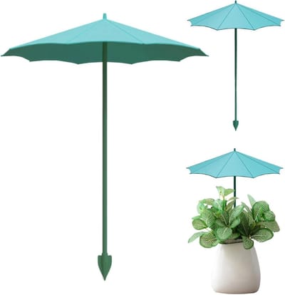 Plantenparaplu's voor buitenplanten - Kleine zonneschermen - Bescherming tegen zon - Met stok - 26.5 cm diameter - Wit Blauw
