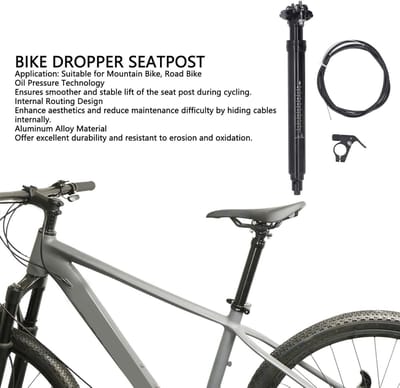 Telescopische zadelpen - Verstelbare zadelbuis - Fietscomfort verbeteren - Interne kabelgeleiding - 316 mm diameter - Zwart