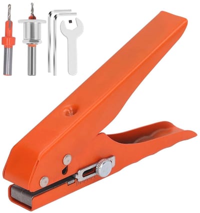 Perforator met een gat, randgereedschap van 10 mm met verstelbare positie, verchroomd ijzer voor pvc, kaarten en platen, complete set