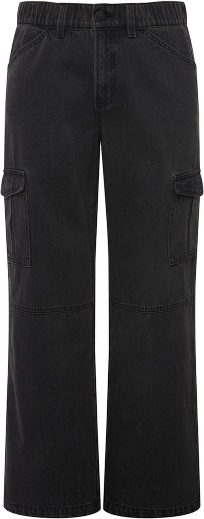 Ulla Popken - Dames - Cargojeans Mandy wijde rechte pijpen zakken - Zwart - Maat 42