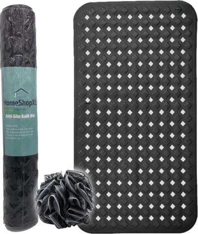 HSXL - Antislipmat - 88x40CM - Incl. Netspons - Antislip Douchemat / Badmat Zwart met Zuignappen – Mat voor in bad – Anti Slip Douche Cabine Mat – Mat voor in de Badkamer - Badkamer accessoires