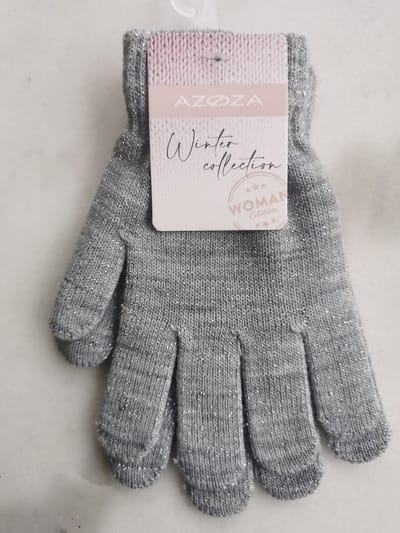 Dameshandschoenen grijs met zilverkleurige glitter one size