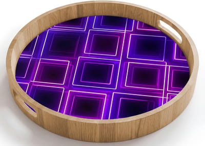 Dienblad rond 40x40 cm - Schootdienblad hout - Gaming - Ruiten - Neon - Paars - Borrelplank rechthoek - Plateau houten dienbladen