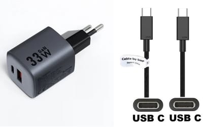 OneOne 33W snellader met 2 poorten + 3,0m sterke USB C naar C kabel. GAN lader. PD PPS oplader adapter past op Samsung Galaxy Z Fold, F42, M10s, M11, M15, M1, Flip, M22, M23, M55s, M05, M53, M62, Quantum