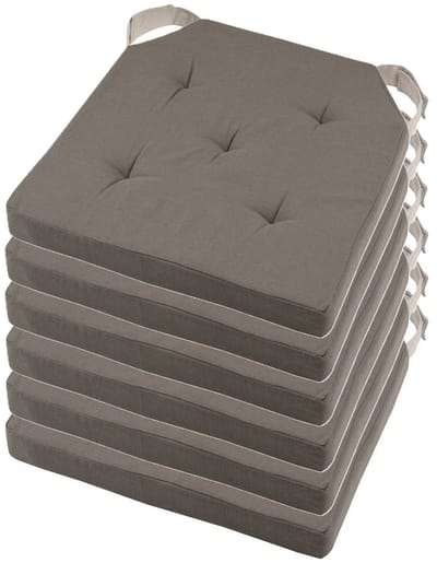 Stof Textile stoelkussen DUO - 6x - taupe - 38 x 38 x 4 cm - klittenband sluiting - zitkussens - binnen/buiten