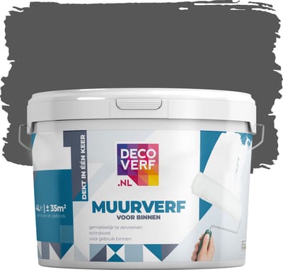 Decoverf muurverf mat koolgrijs, 4L