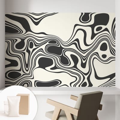 Coloray Behang - Dynamische lijnen Wanddecoratie - 104x70 cm - Zwart-wit Behang - Voor liefhebbers van moderne kunst en optische patronen - Behang Voor op kantoor, voor de woonkamer, voor de slaapkamer - Vliesbehang Abstractie