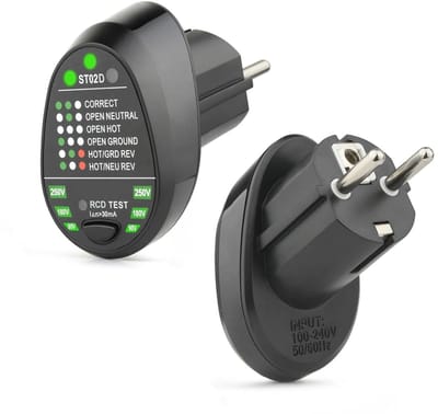 Socket Tester voor RCD/GFCI Test, 6 Soorten Foutdiagnose, Indicatorlampjes, 90-250V, 50-60Hz, Veiligheidscontrole en Elektriciteitsdiagnose