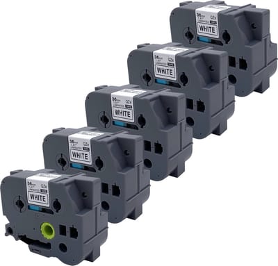 DULA Brother Compatible label tape- Tze-261 - 5 cassettes - Brother P-Touch - Zwart op wit - 36mm x 8m