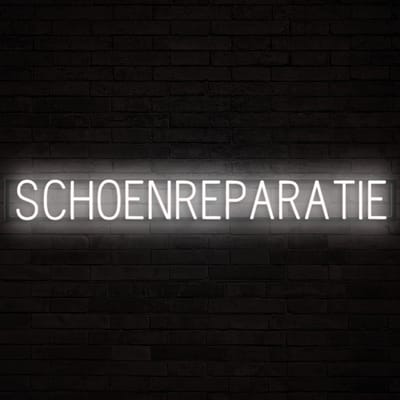 SCHOENREPARATIE - Lichtreclame Neon LED bord verlicht | SpellBrite | 138,3 x 16 cm | 6 Dimstanden & 8 Lichtanimaties | Reclamebord neon verlichting