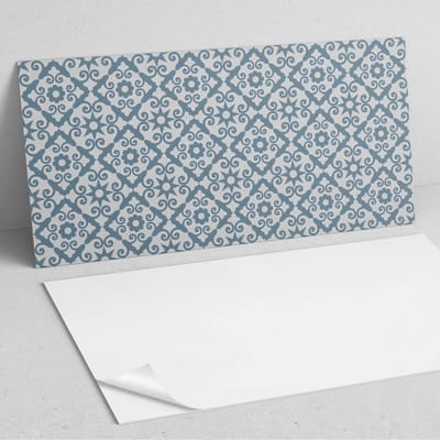 Coloray Wandpanelen Zelfklevend - Patroon met versieringen en bloemen PVC Wandpaneel - 100 cm x 50 cm - Blauw Wandbekleding Zelfklevend - 1 stuk - Mozaïeken Wandpanelen Zelfklevend - Wandbord Keuken - Wandpaneel Badkamer